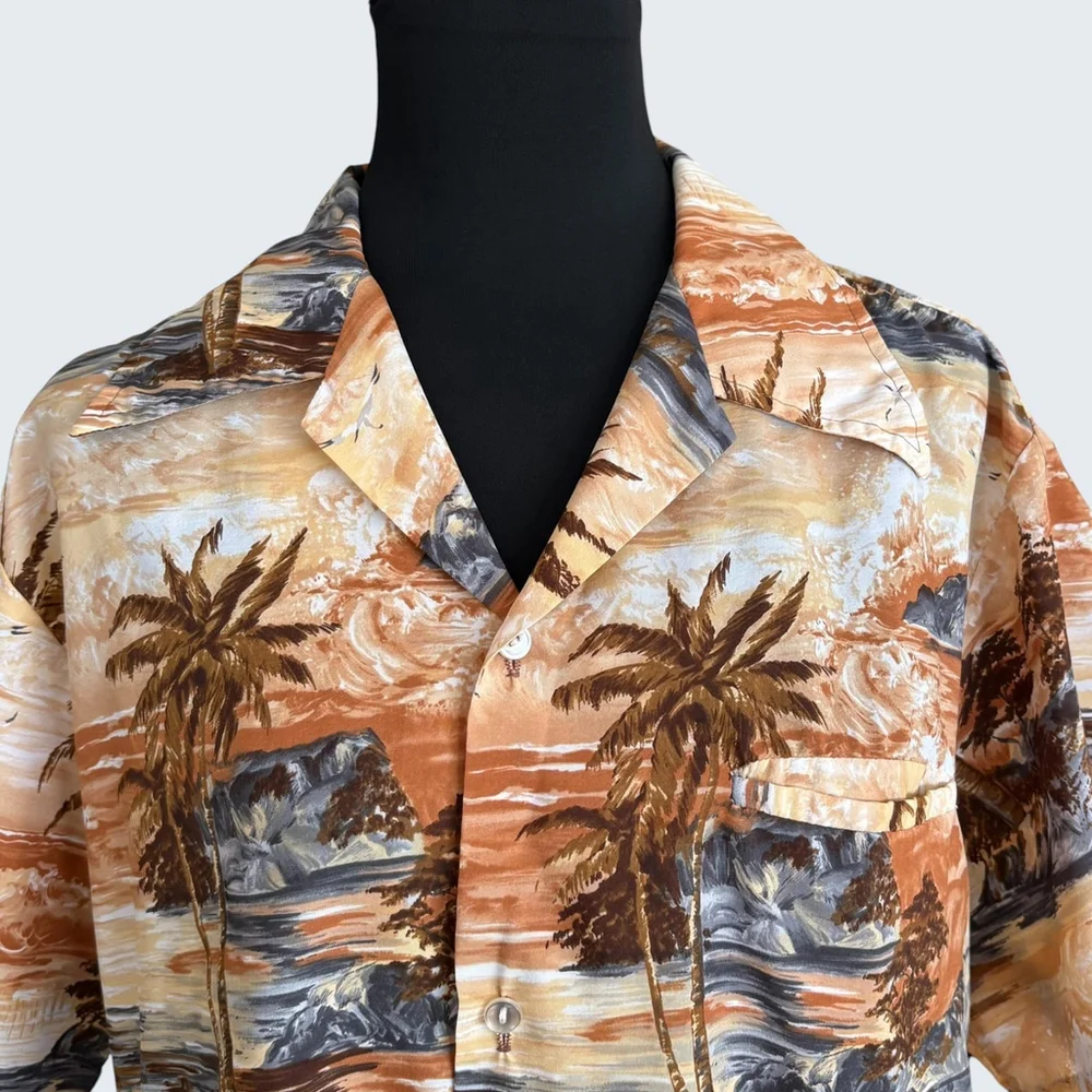 Kolekole Hawaiian Shirt Brown Vintage 70s Medium